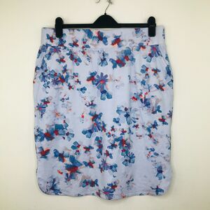 LOGO Women's Large Pencil Skirt Blue Floral Watercolor Unlined Stretch BF20